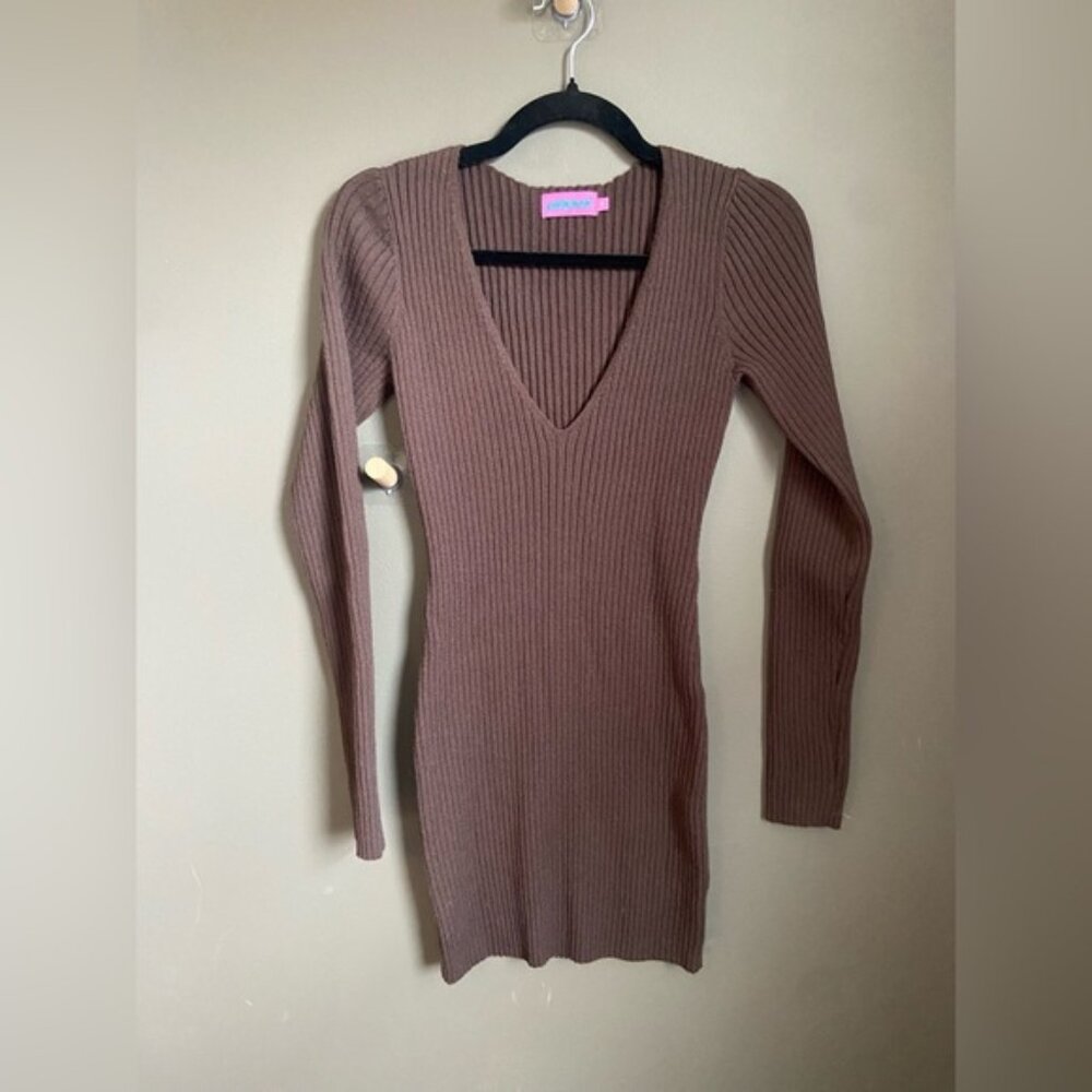 Edikted Brown Ribbed Knit Dress